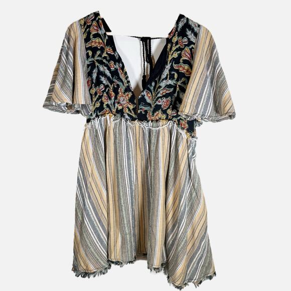 Free People Under The Sun Tunic Size Small Boho Flutter Sleeve Patchwork Top - Picture 3 of 12